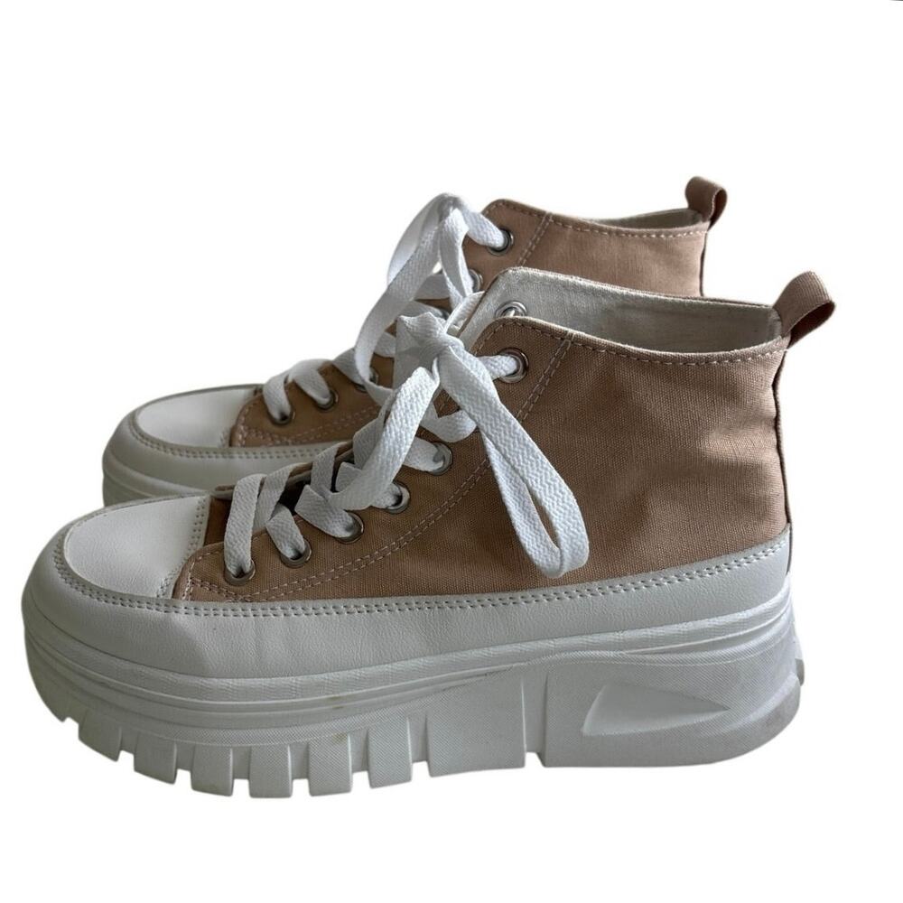 Beige Canvas Platform Sneakers Lug Sole Lace-Up Size 7 (Estimated) - Picture 6 of 9
